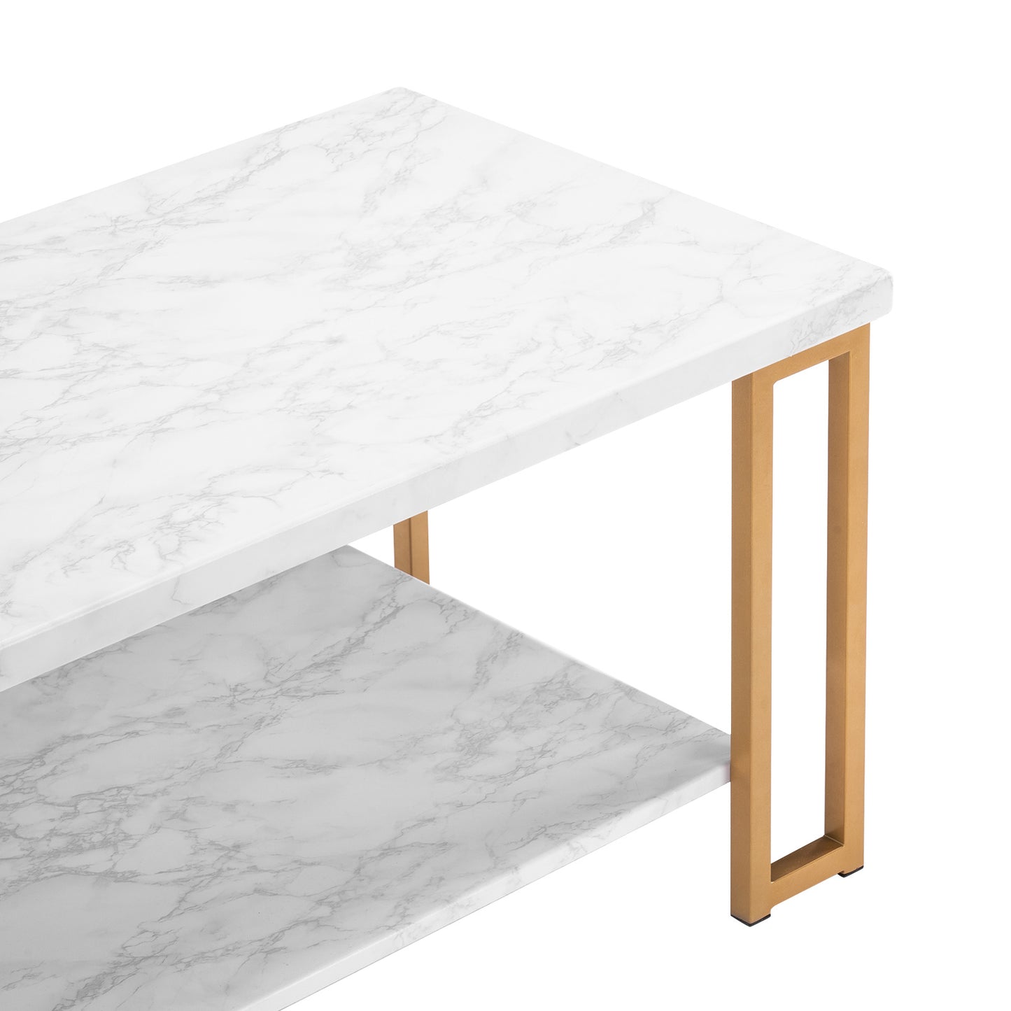 (106 x 50 x 48cm) Simple Double-layer Golden Iron Pipe Marble PVC Coffee Table Rectangular