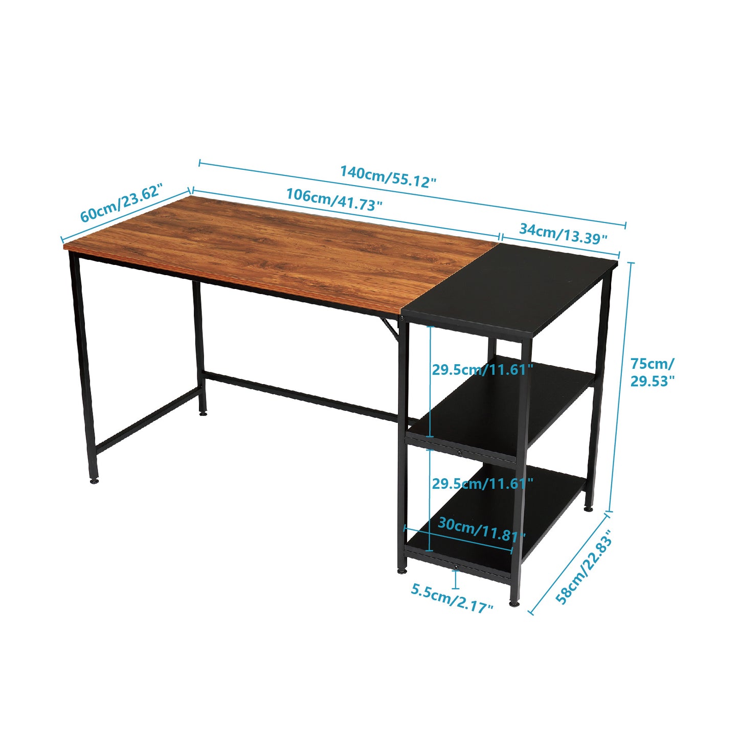 FCH Home Office Computer Desk, Study Writing Desk with Wooden Storage Shelf, 2-Tier Industrial Morden Laptop Table with Splice Board (Vintage Oak Finish) RT