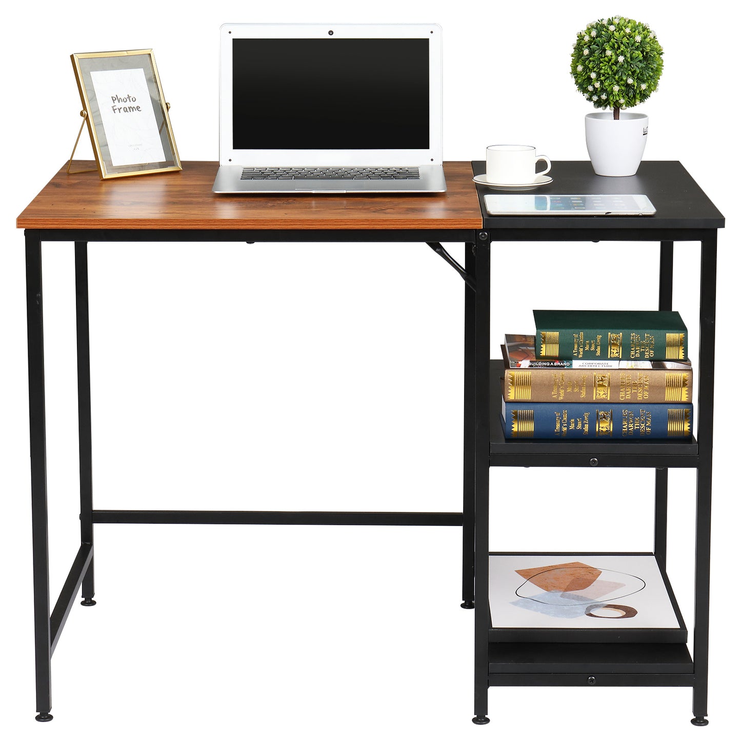 FCH Home Office Computer Desk, Study Writing Desk with Wooden Storage Shelf, 2-Tier Industrial Morden Laptop Table with Splice Board (Vintage Oak Finish) RT