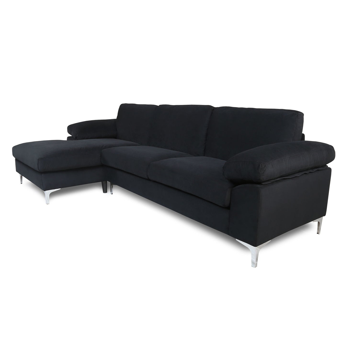 SECTIONAL SOFA BLACK VELVET LEFT HAND FACING