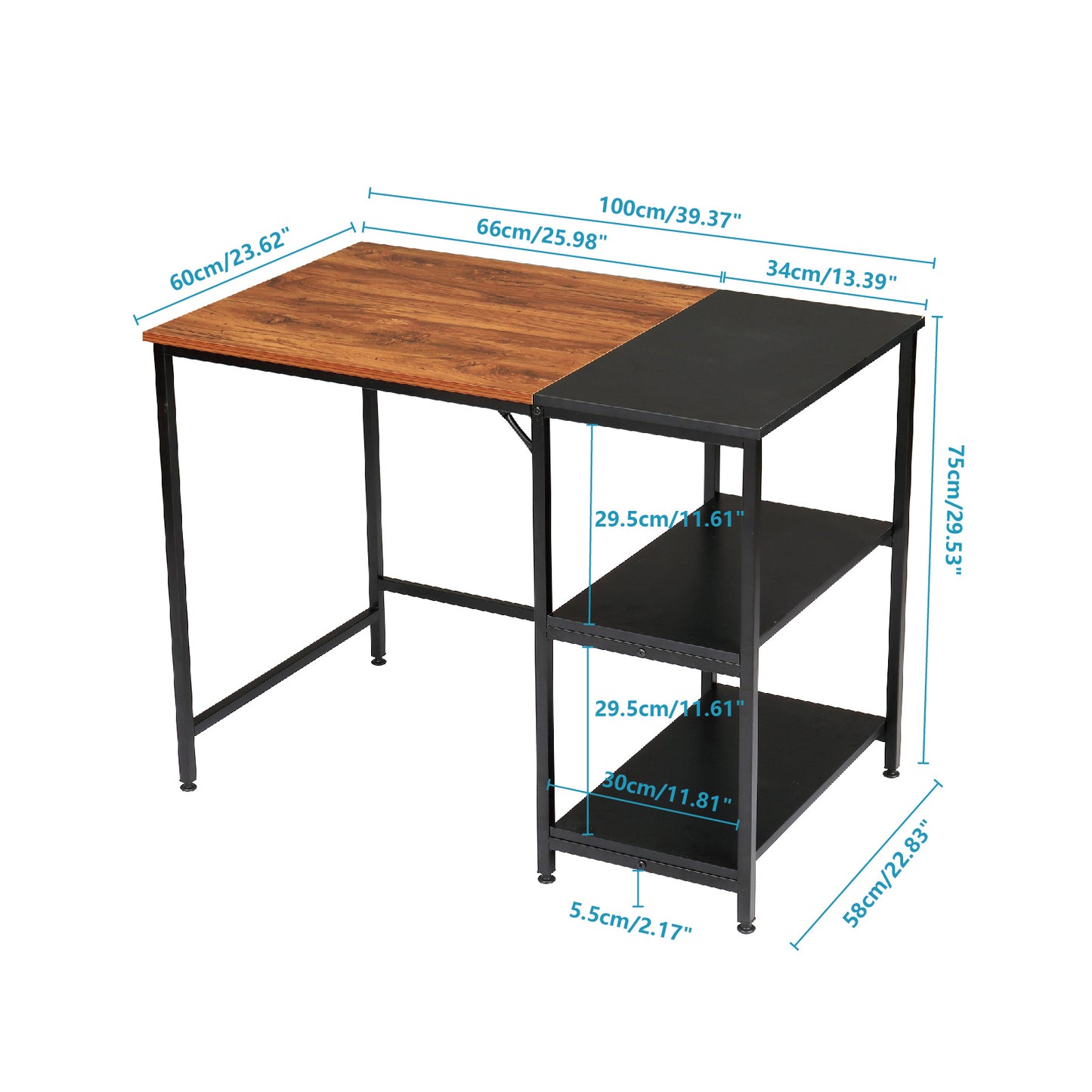 FCH Home Office Computer Desk, Study Writing Desk with Wooden Storage Shelf, 2-Tier Industrial Morden Laptop Table with Splice Board (Vintage Oak Finish) RT