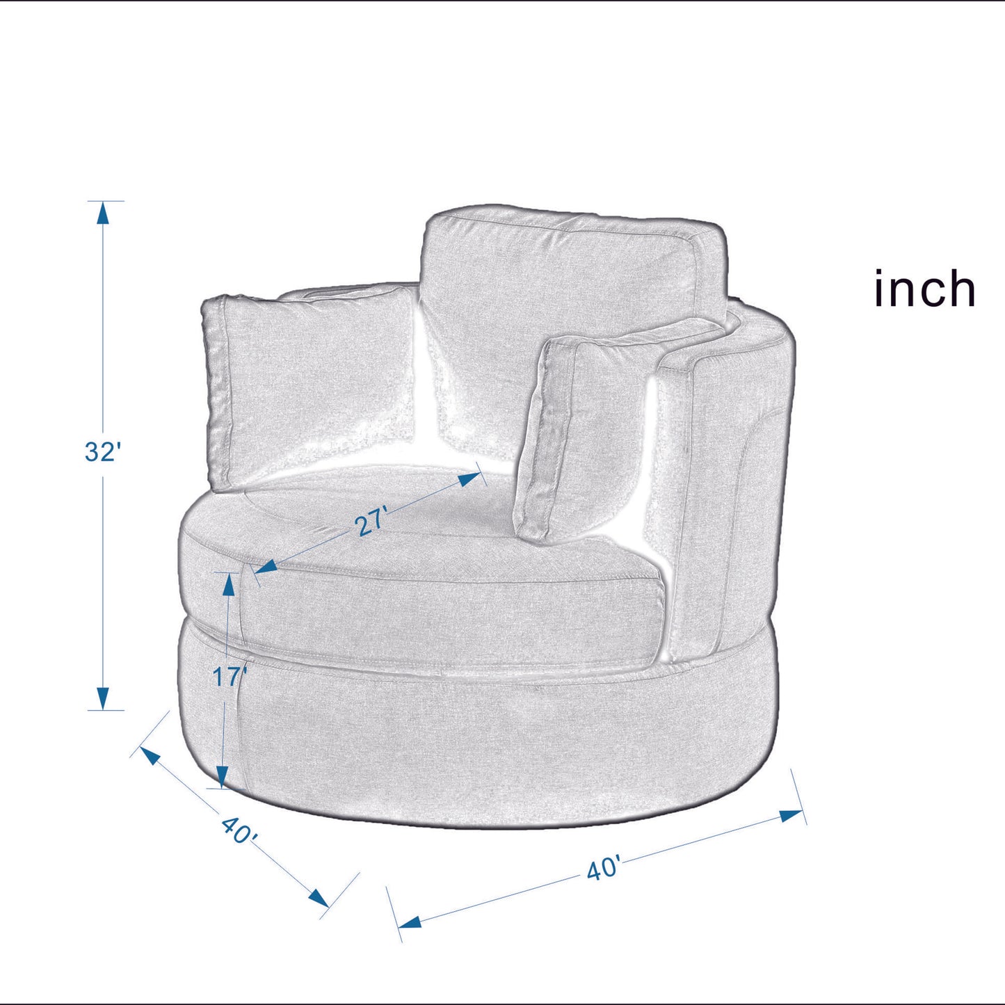 New Swivel Accent Barrel Modern Sofa Lounge Club Round Chair Linen Fabric for Living Room Hotel with 3 Pillows and storage