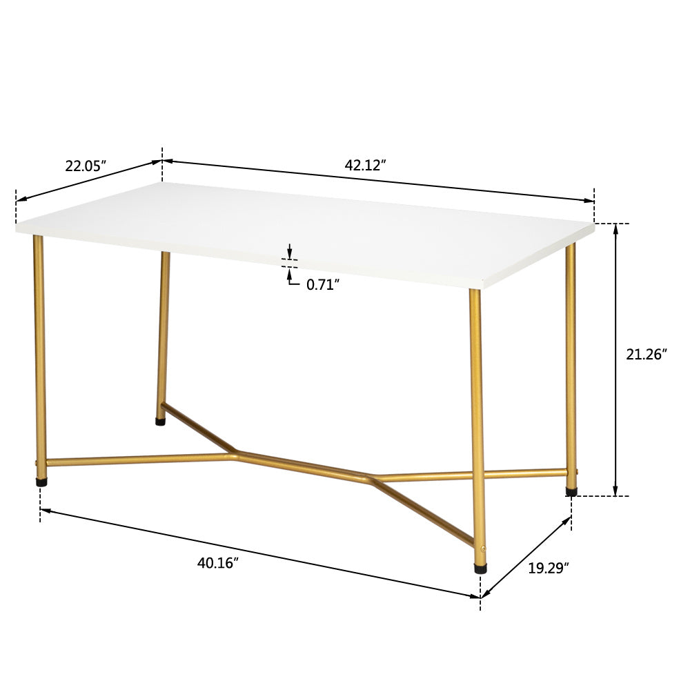 HODELY Single Layer 1.5cm Thick MDF White waterproof Square Tabletop Golden Table Legs Iron Coffee Table White