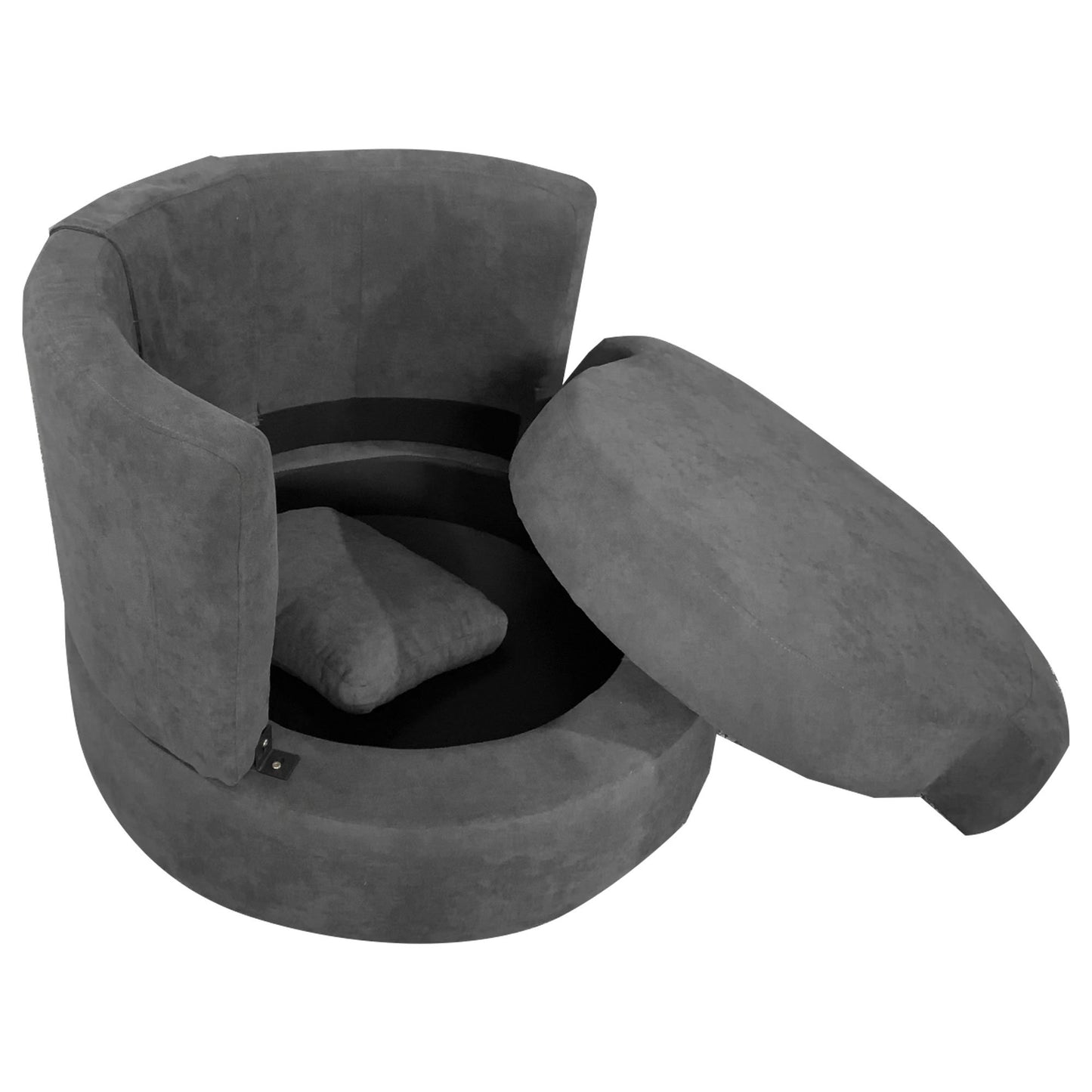 New Swivel Accent Barrel Modern Sofa Lounge Club Round Chair Linen Fabric for Living Room Hotel with 3 Pillows and storage