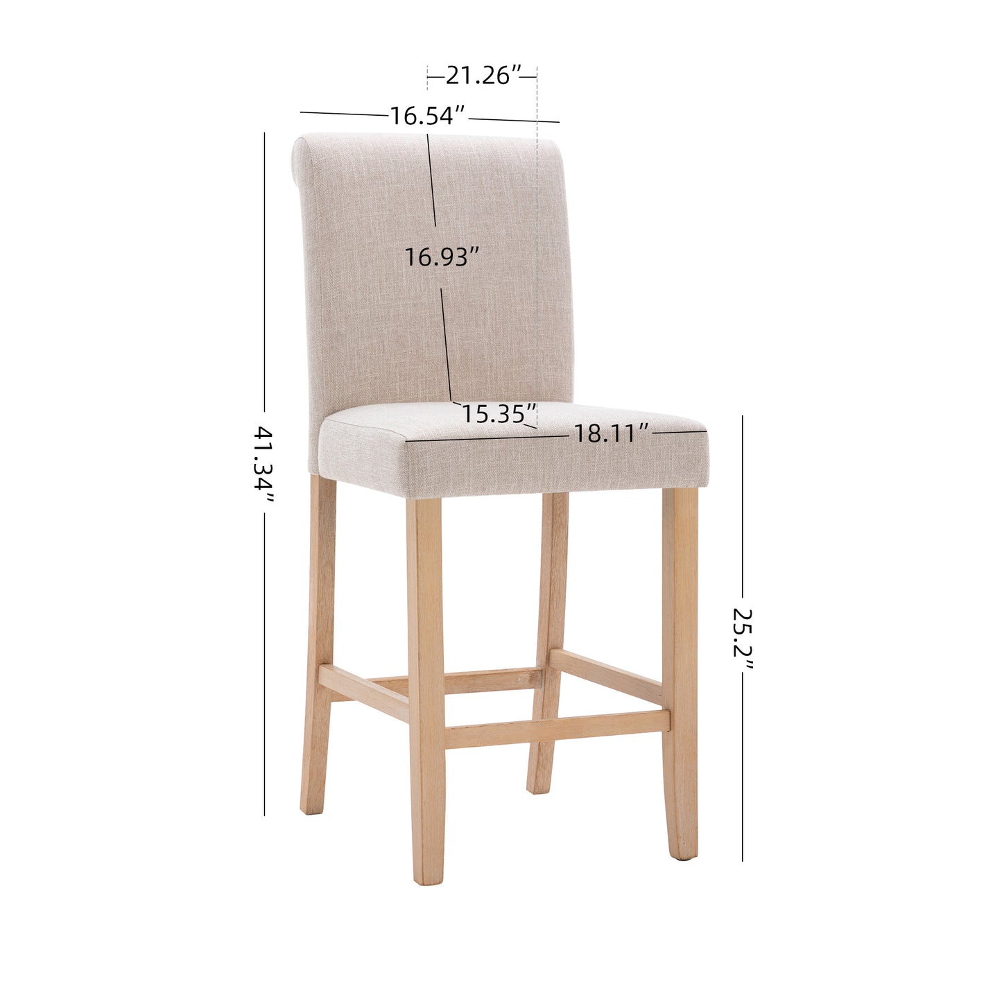 Set of 2 Bar Stools Soft Cushions with Solid Wood Legs