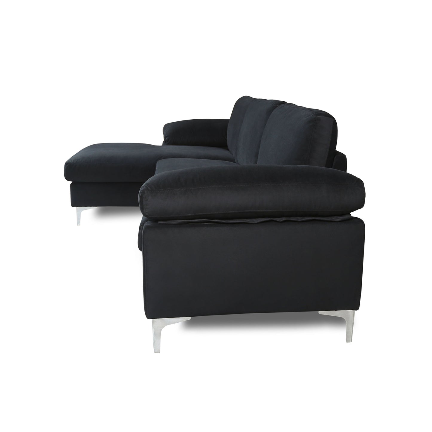 SECTIONAL SOFA BLACK VELVET LEFT HAND FACING