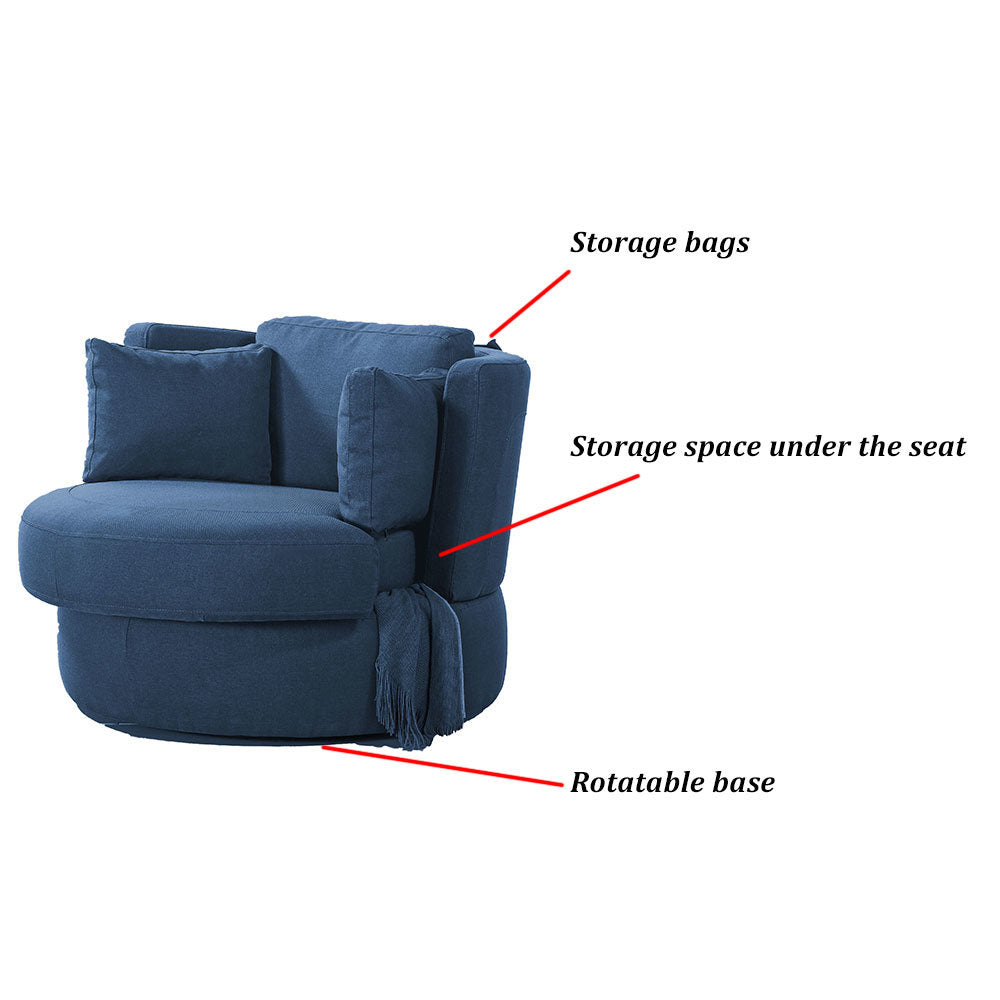 New Swivel Accent Barrel Modern Sofa Lounge Club Round Chair Linen Fabric for Living Room Hotel with 3 Pillows and storage