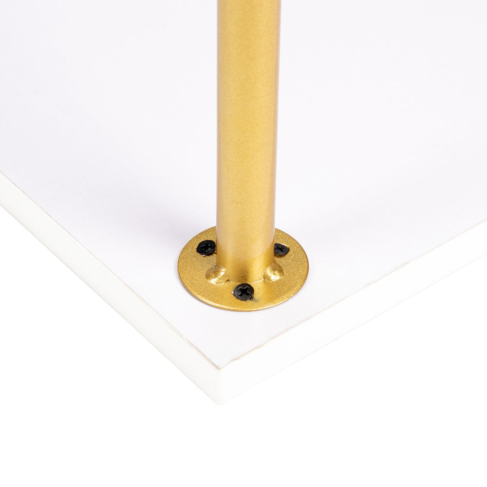 HODELY Single Layer 1.5cm Thick MDF White waterproof Square Tabletop Golden Table Legs Iron Coffee Table White