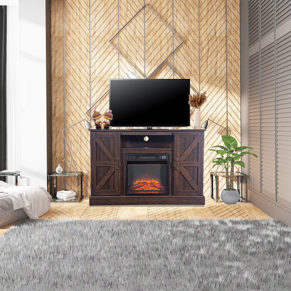 ZOKOP 47 Inch Log Brown Fireplace TV Cabinet 1400W Single Color/Fake Firewood/Heating Wire/With Small Remote Control RT