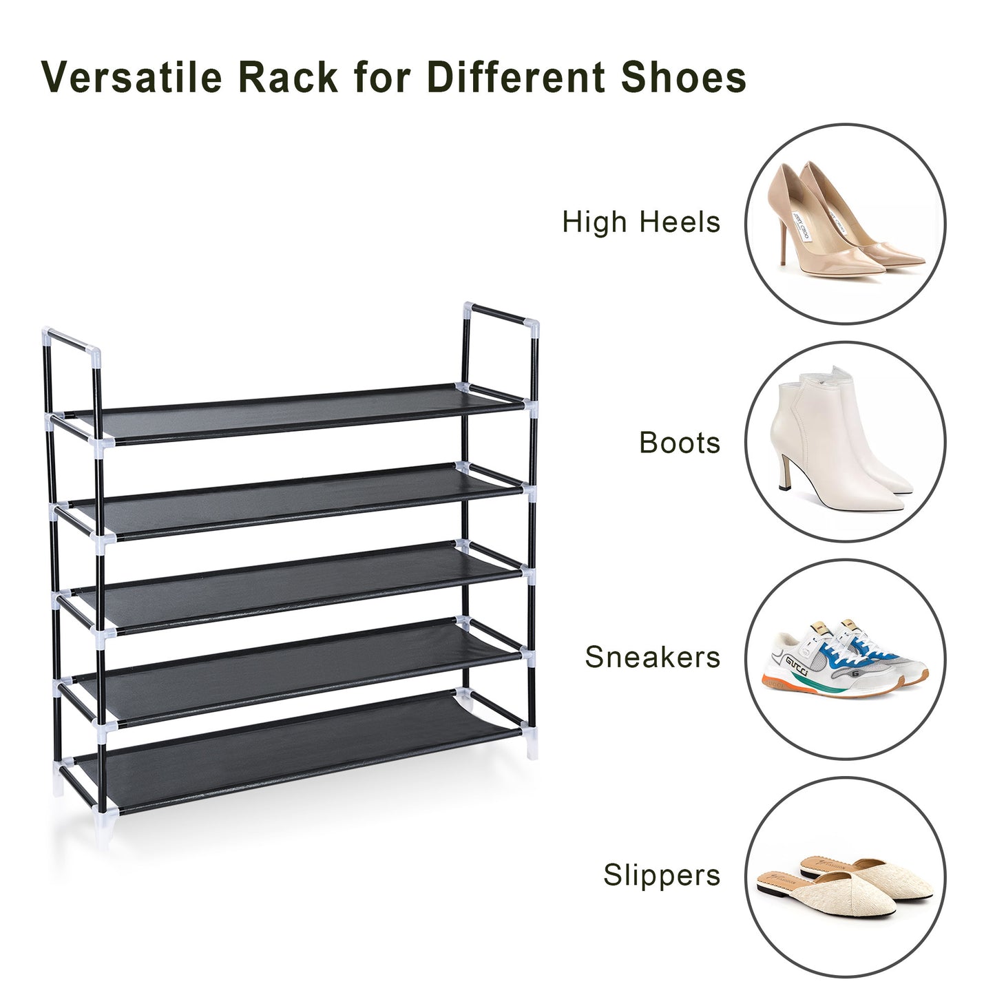 5 Tiers Shoe Rack 25 Pairs/Black