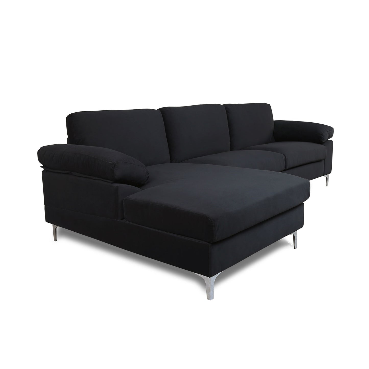 SECTIONAL SOFA BLACK VELVET LEFT HAND FACING