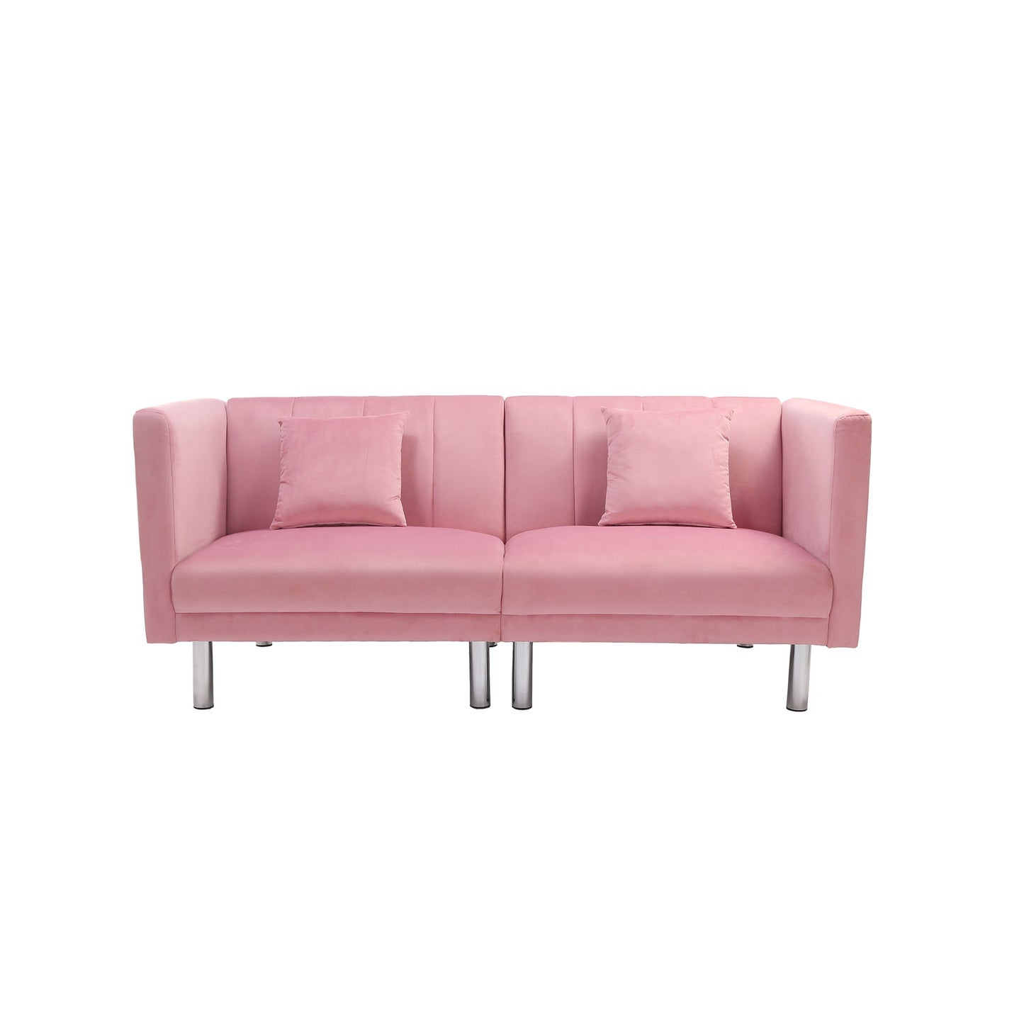 FUTON SOFA SLEEPER PINK VELVET METAL LEGS