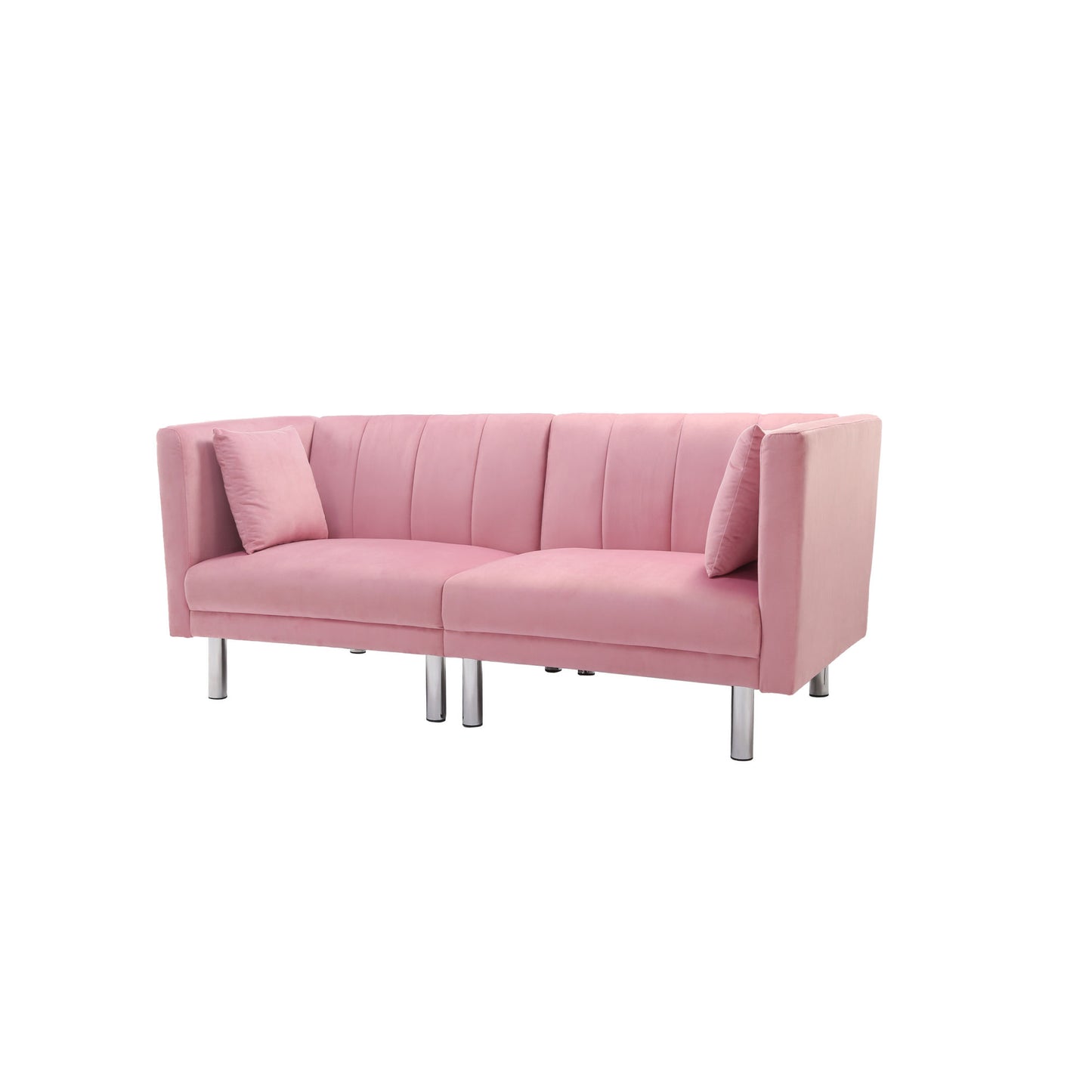 FUTON SOFA SLEEPER PINK VELVET METAL LEGS