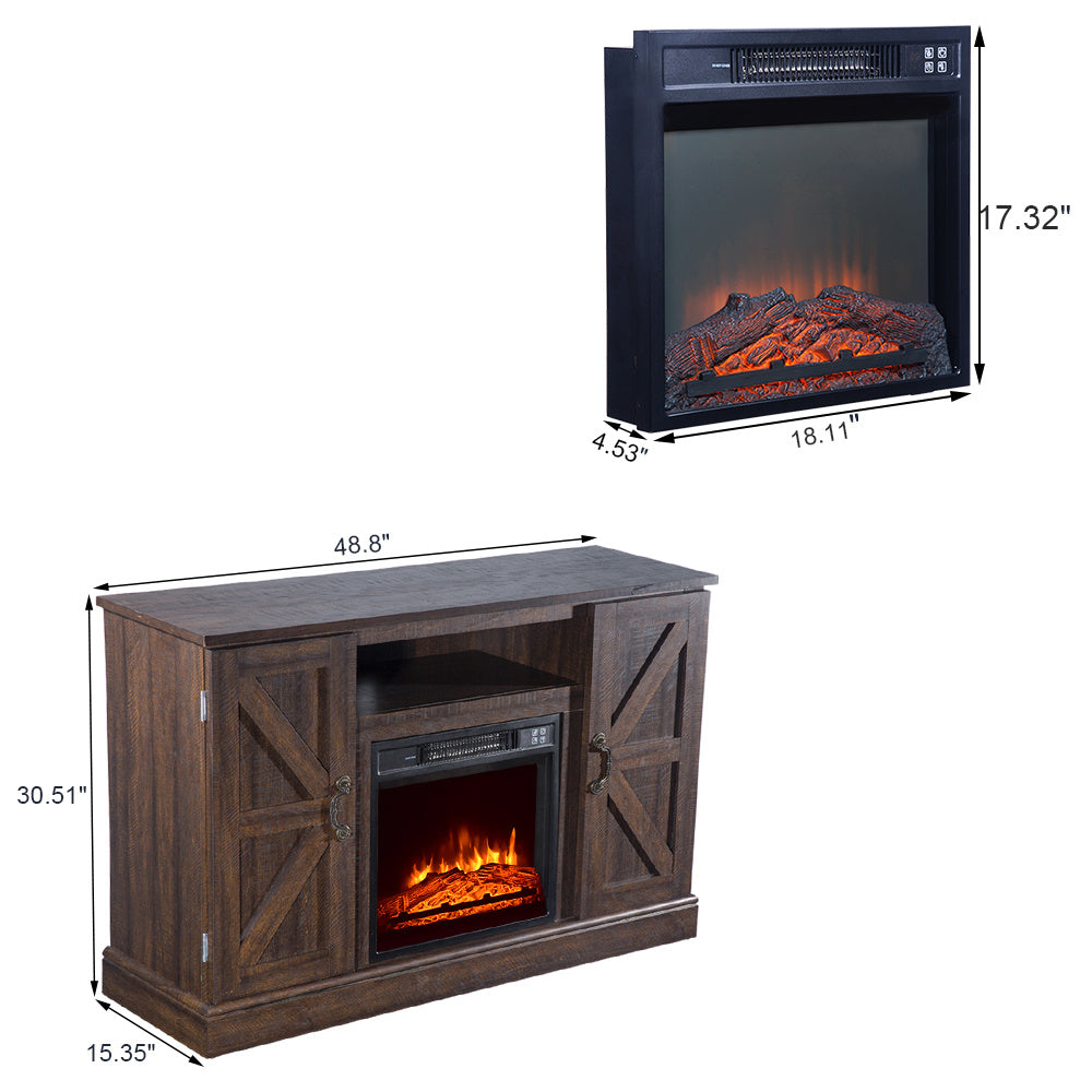 ZOKOP 47 Inch Log Brown Fireplace TV Cabinet 1400W Single Color/Fake Firewood/Heating Wire/With Small Remote Control RT