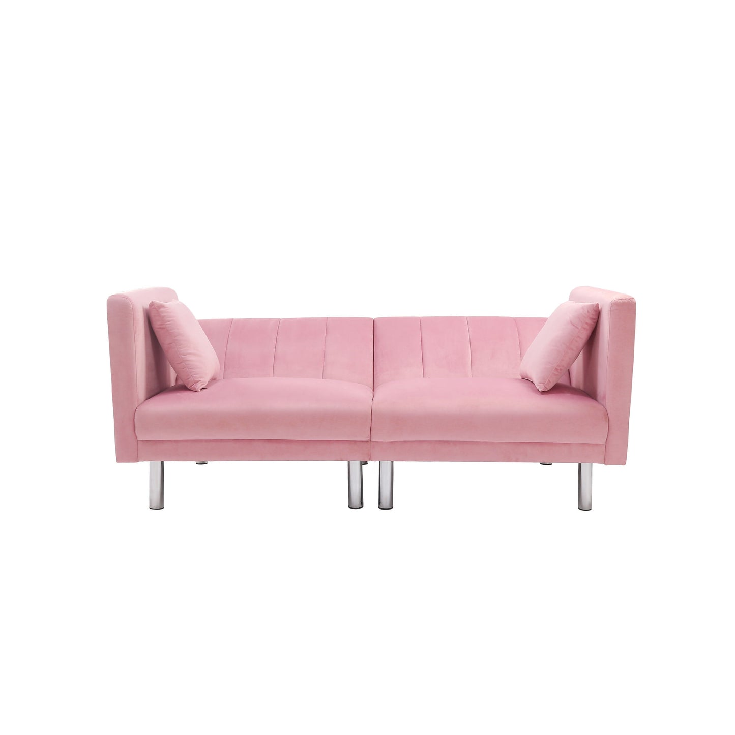 FUTON SOFA SLEEPER PINK VELVET METAL LEGS