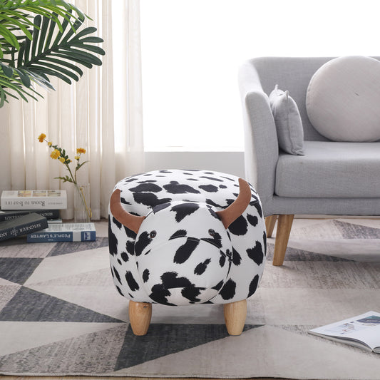 Animal storage stool for kids, ottoman bedroom furniture, cow style kids footstool, cartoon chair with solid wood legs, decorative footstool for office, bedroom, playroom, living room