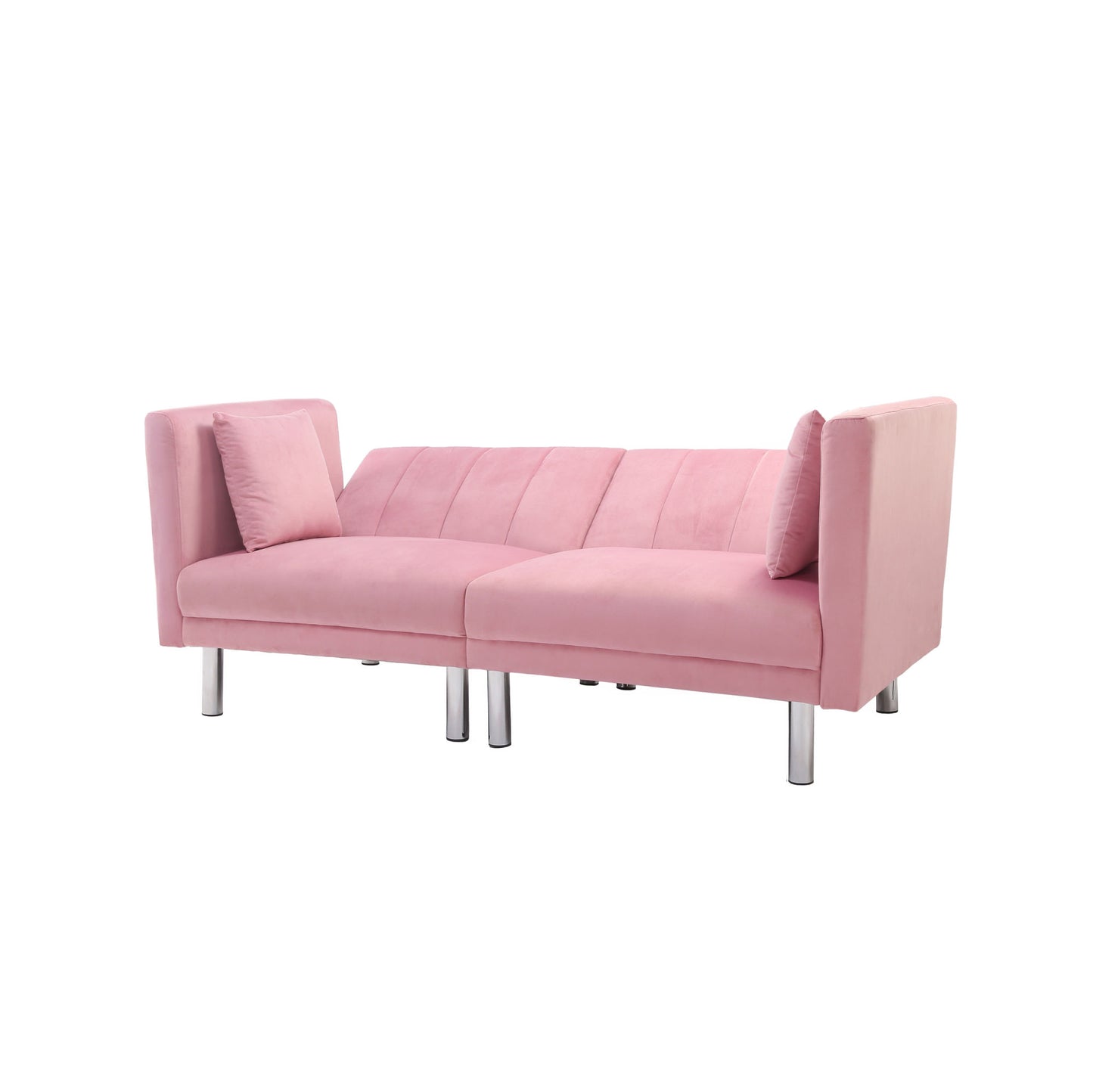 FUTON SOFA SLEEPER PINK VELVET METAL LEGS