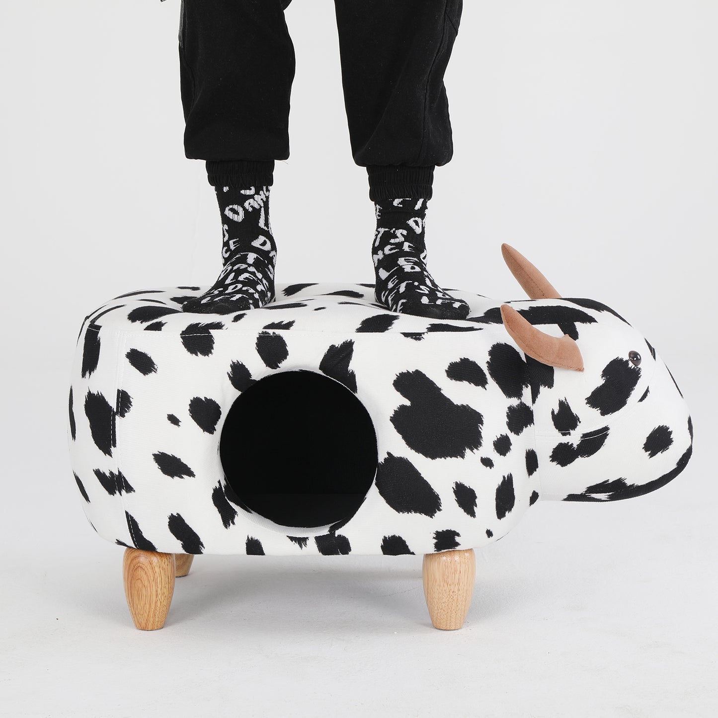 Animal storage stool for kids, ottoman bedroom furniture, cow style kids footstool, cartoon chair with solid wood legs, decorative footstool for office, bedroom, playroom, living room