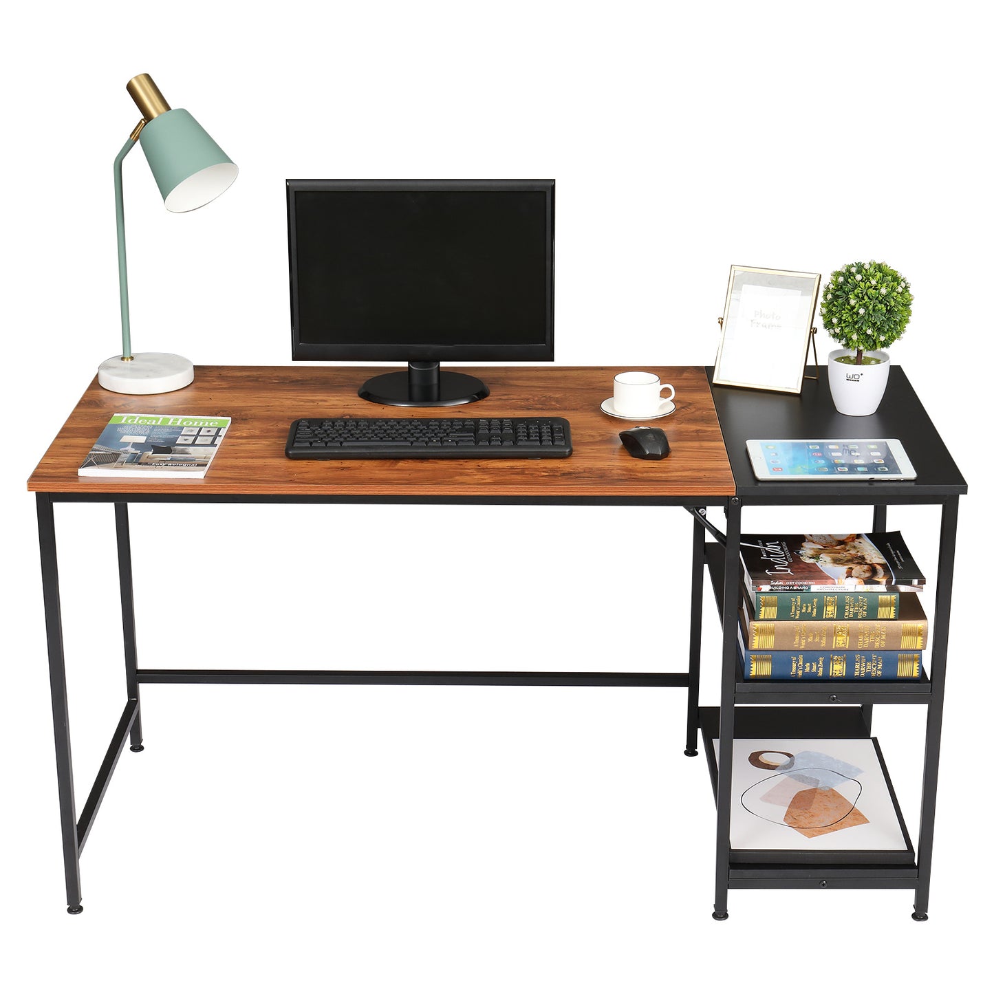 FCH Home Office Computer Desk, Study Writing Desk with Wooden Storage Shelf, 2-Tier Industrial Morden Laptop Table with Splice Board (Vintage Oak Finish) RT