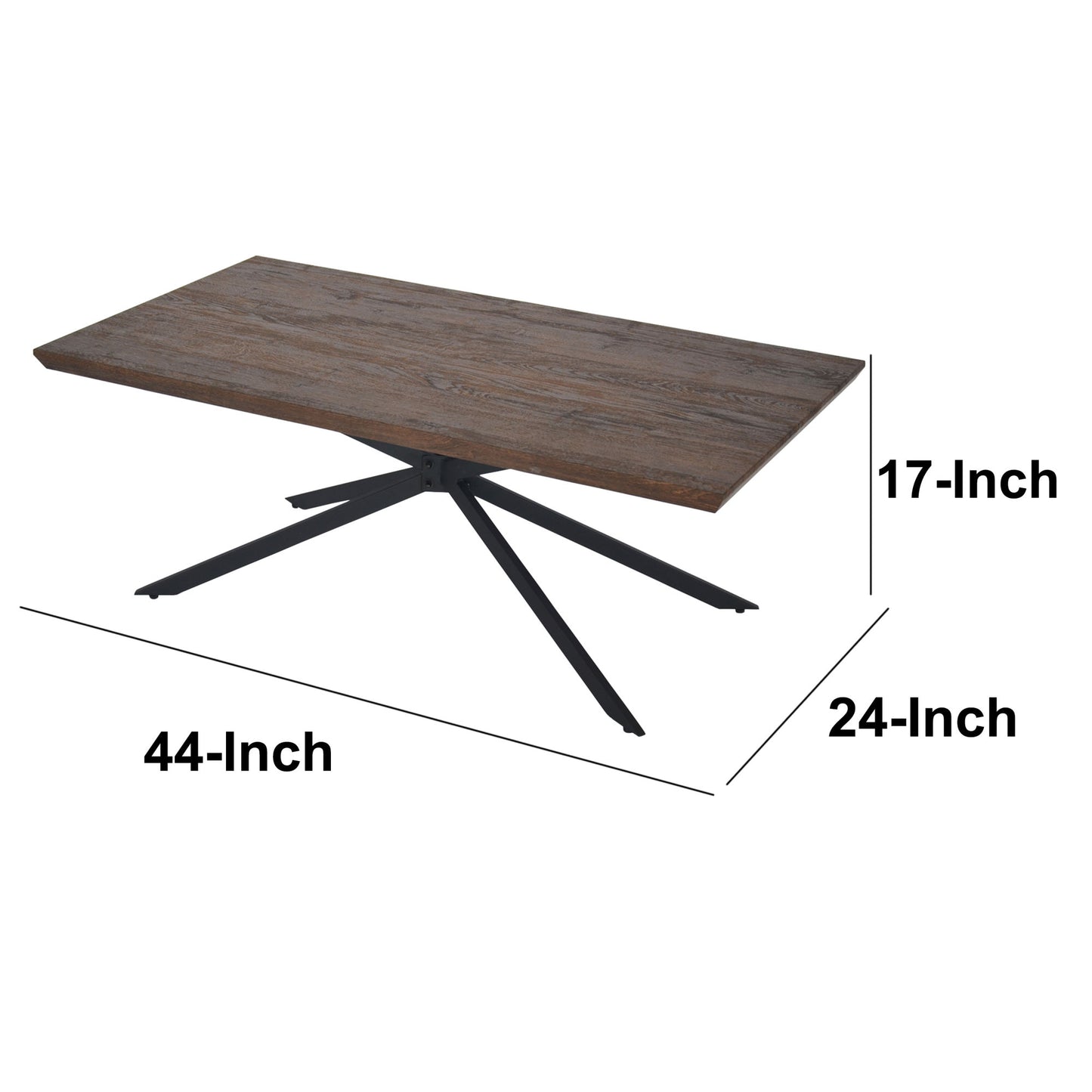 DunaWest Rectangular Wooden Coffee Table with Boomerang Legs, Natural Brown Sonoma and Black