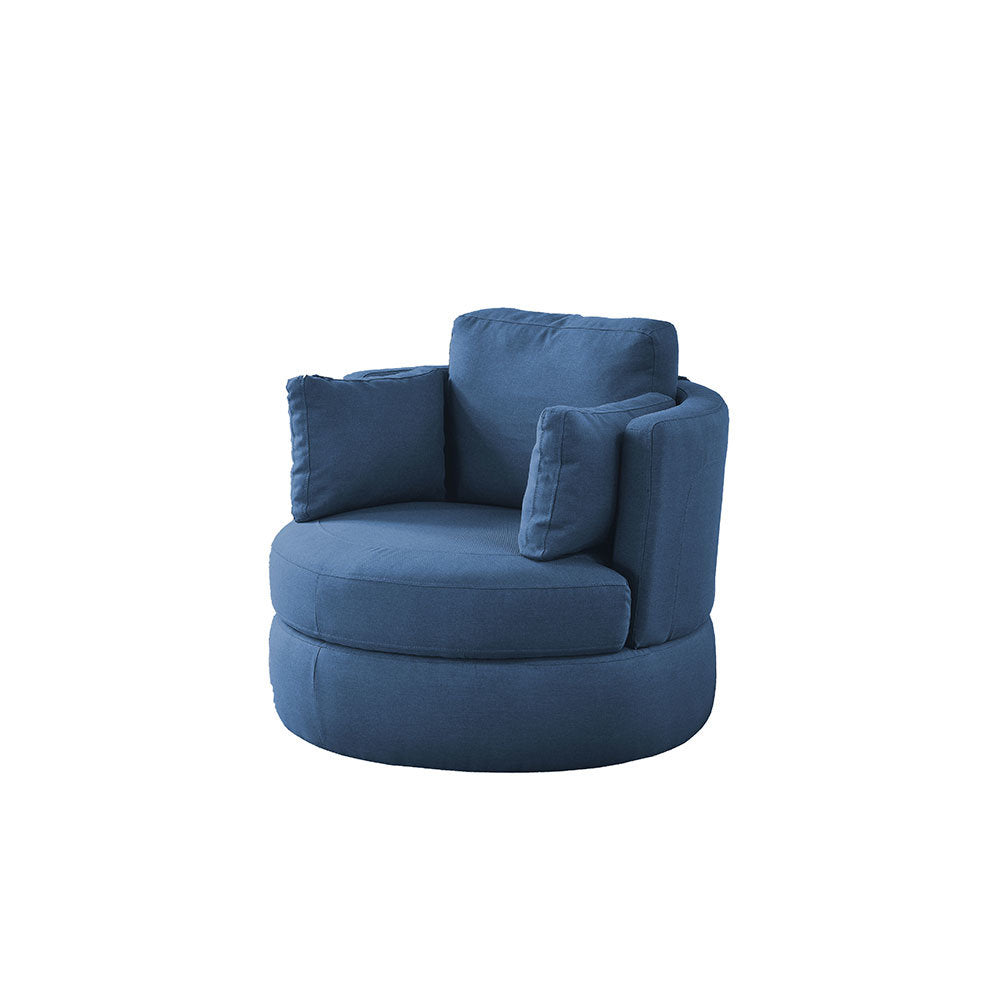 New Swivel Accent Barrel Modern Sofa Lounge Club Round Chair Linen Fabric for Living Room Hotel with 3 Pillows and storage