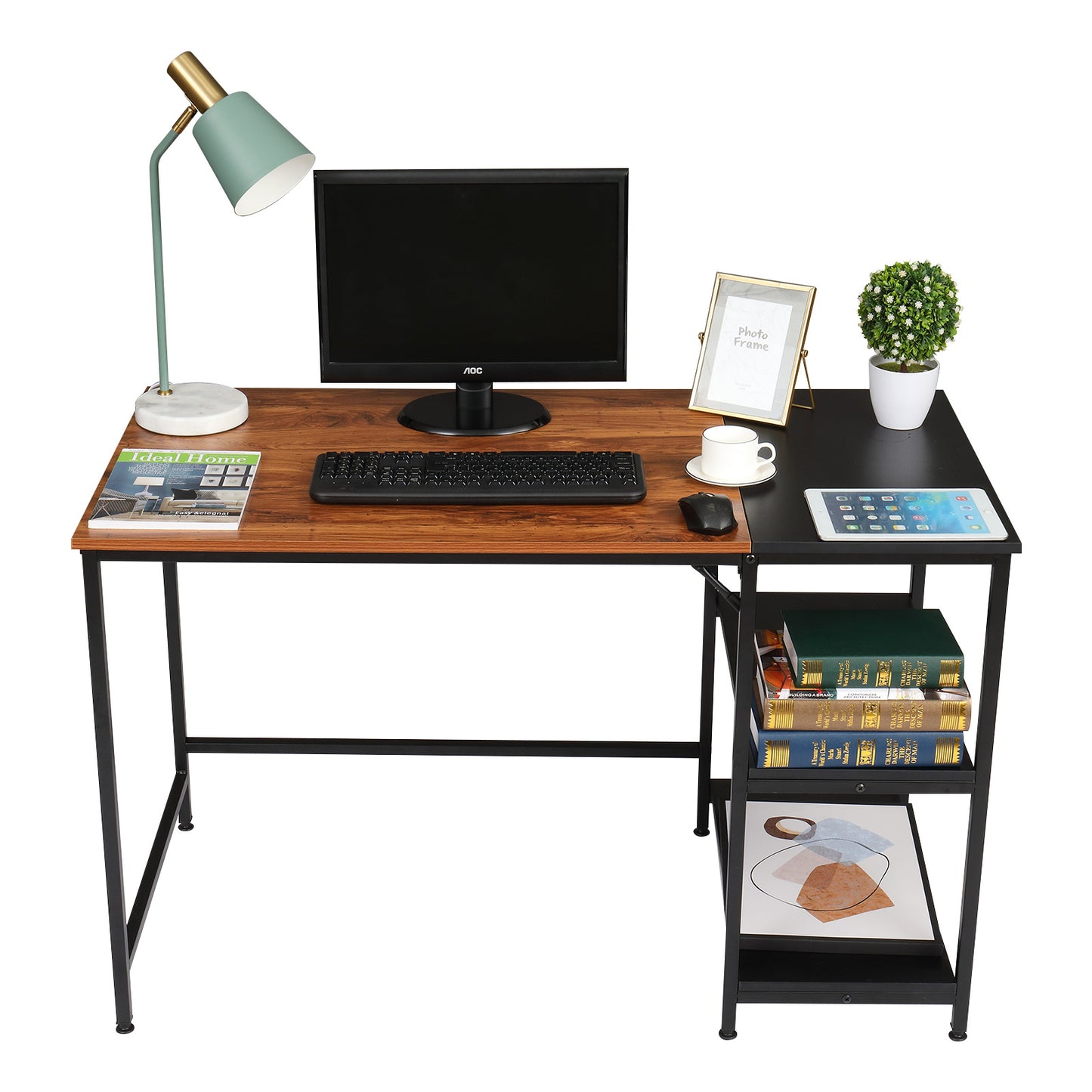 FCH Home Office Computer Desk, Study Writing Desk with Wooden Storage Shelf, 2-Tier Industrial Morden Laptop Table with Splice Board (Vintage Oak Finish) RT