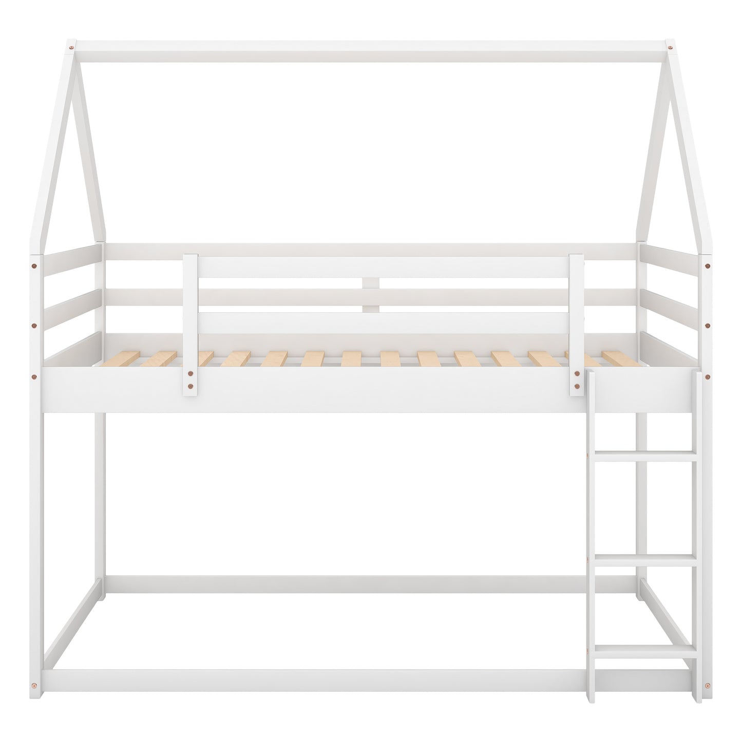 Twin over Twin Low Bunk Bed, House Bed with Ladder , White