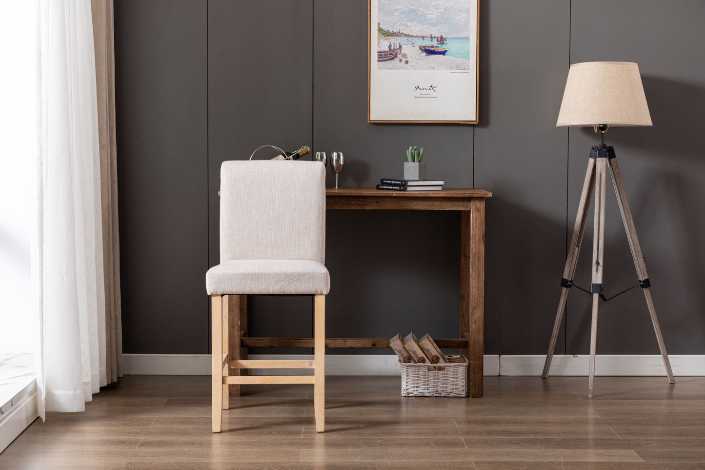 Set of 2 Bar Stools Soft Cushions with Solid Wood Legs