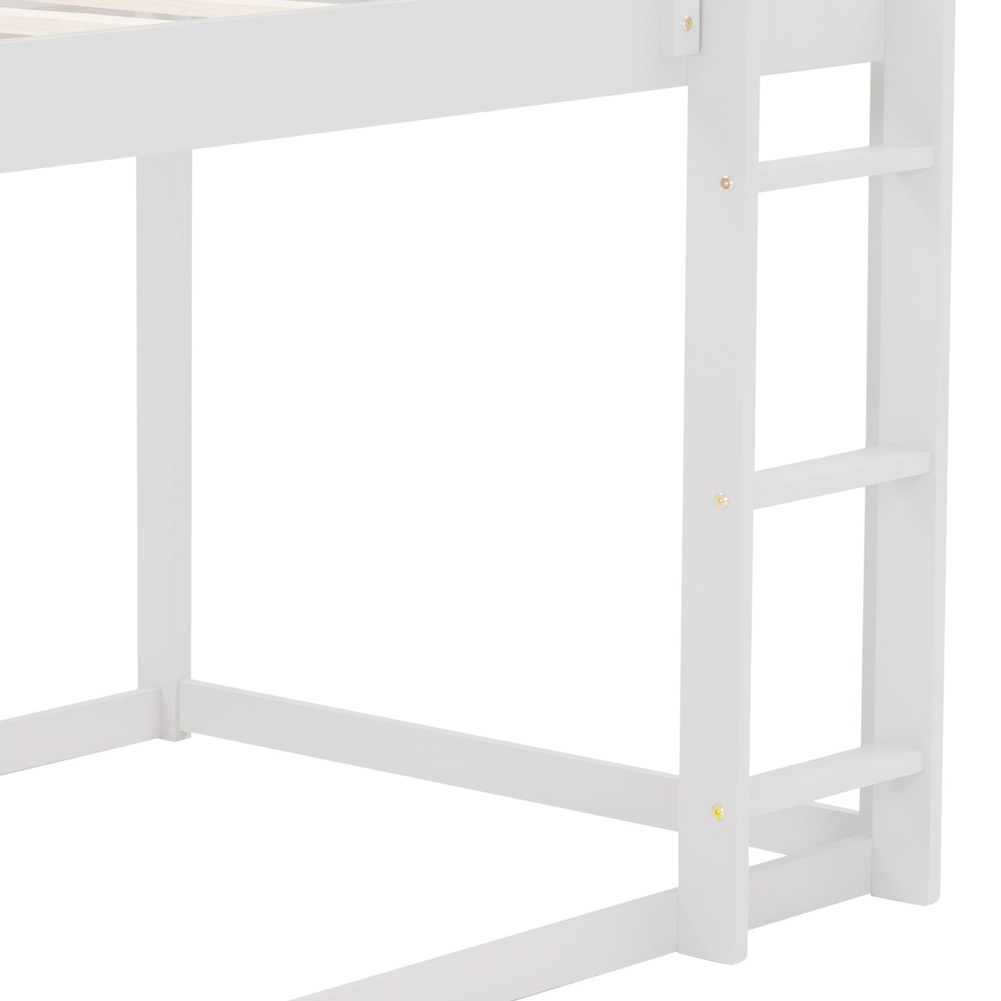 Twin over Twin Low Bunk Bed, House Bed with Ladder , White